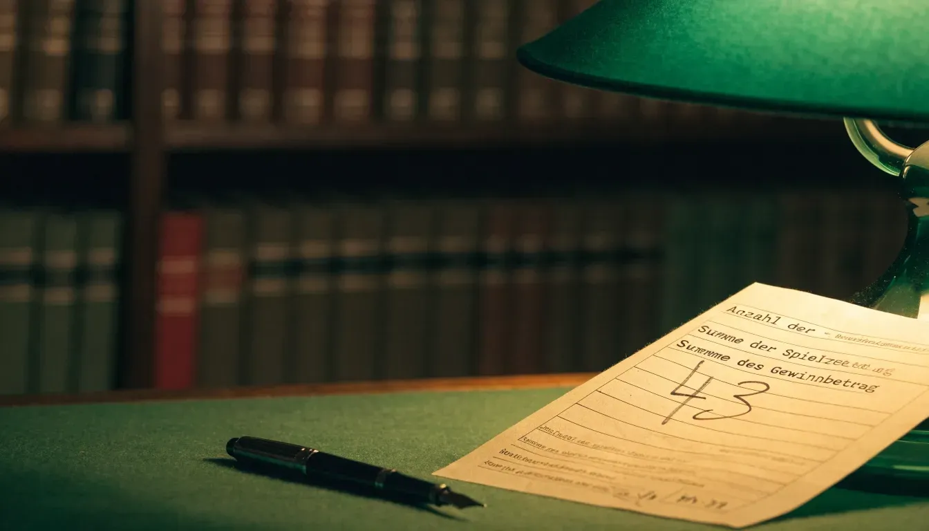 Eine Bibliothek mit hohen Holzregalen voller Bücher, im Vordergrund ein Lesetisch mit grüner Lampe.