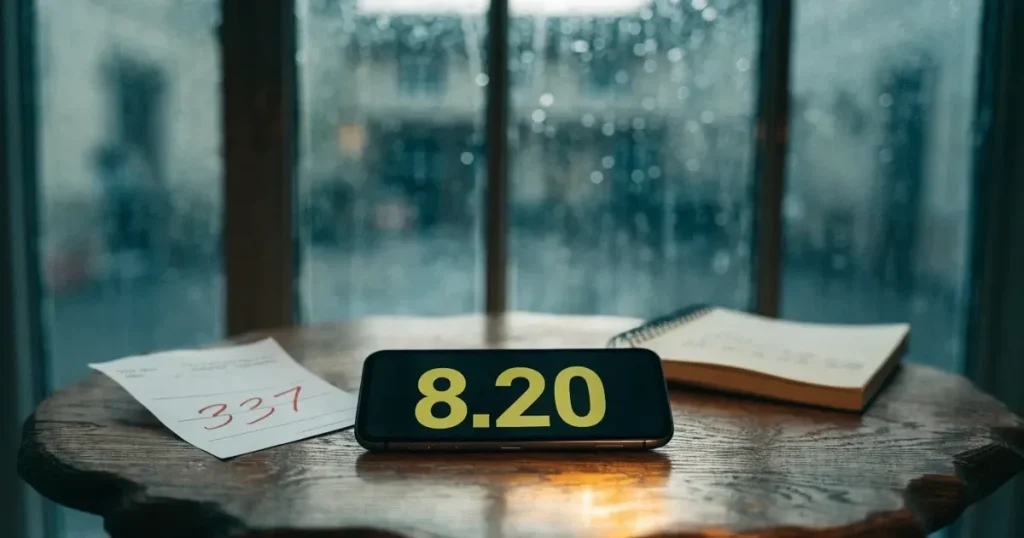 Ein Päckchen in braunem Papier mit Schnur liegt auf einer Fensterbank, draussen ist ein verregneter Hof zu sehen.