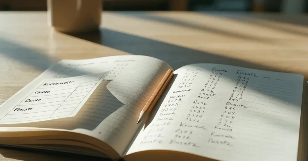 Ein aufgeschlagenes Notizbuch mit handschriftlichen Notizen und ein gespitzter Bleistift liegen auf einem hellen Holztisch im Morgenlicht.