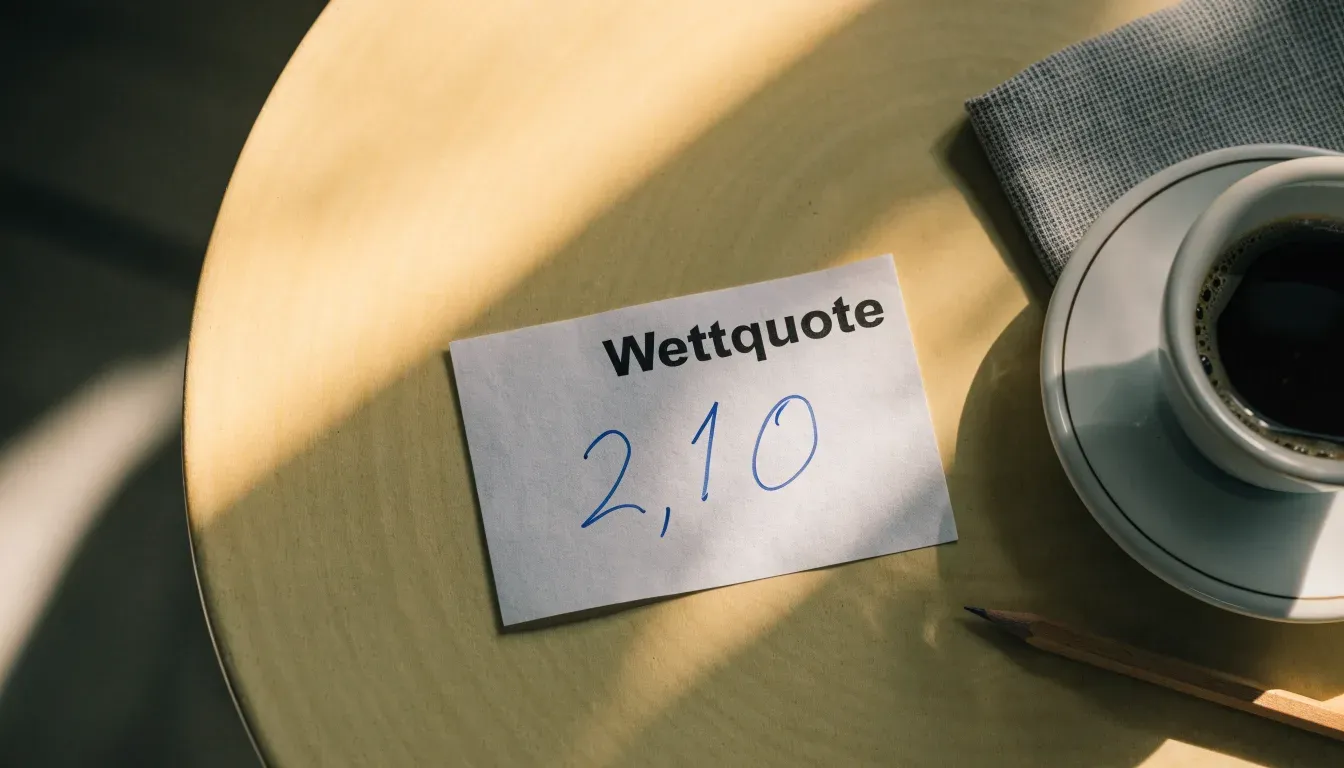 Eine Espressotasse und ein Bleistift liegen auf einem Caféhaustisch neben einer gefalteten Stoffserviette im Licht der Morgensonne.