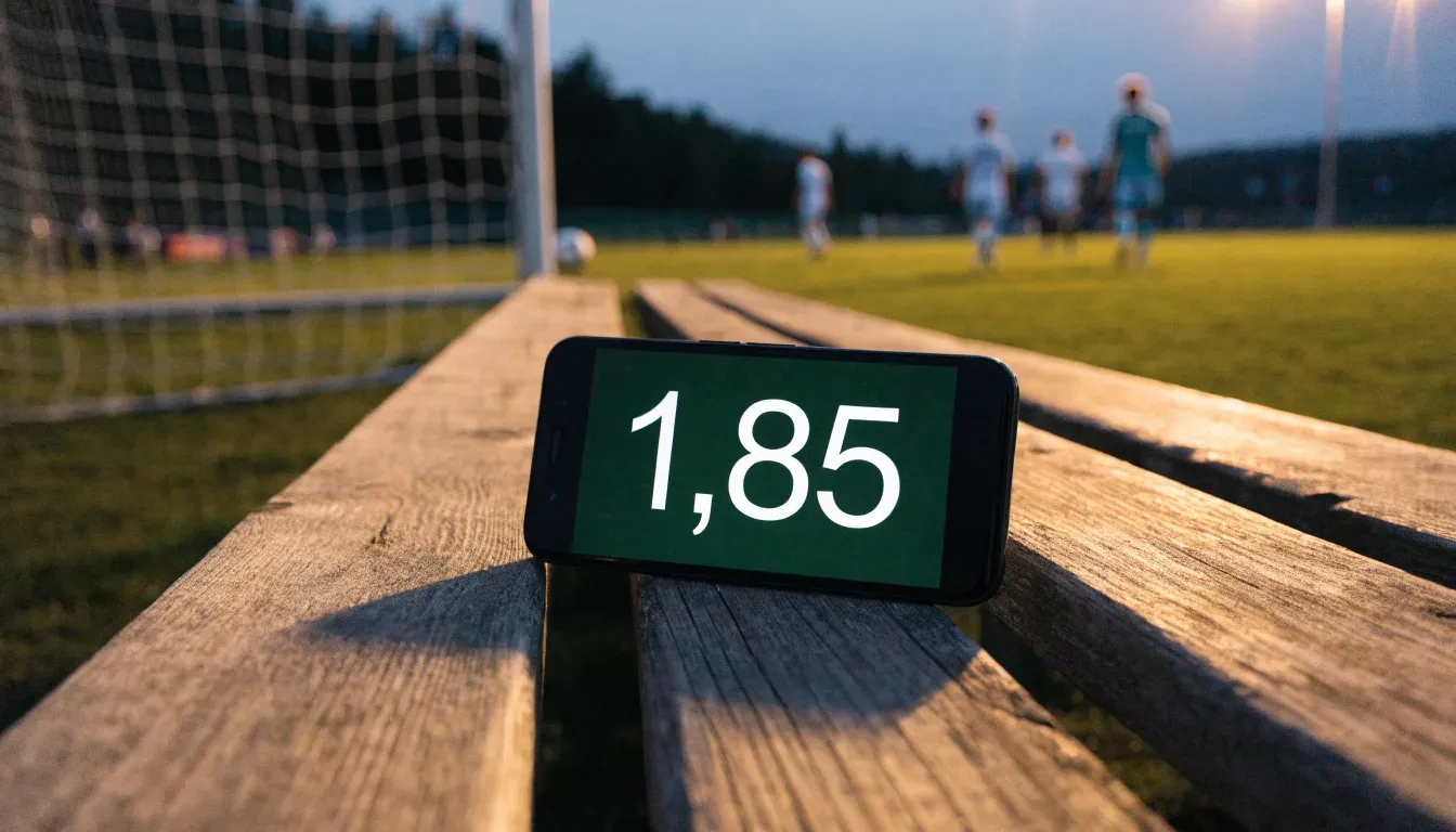 Ein Fussballschuh hängt an den Schnürsenkeln an einem Zaunpfosten neben einem Trainingsplatz im Abendlicht.