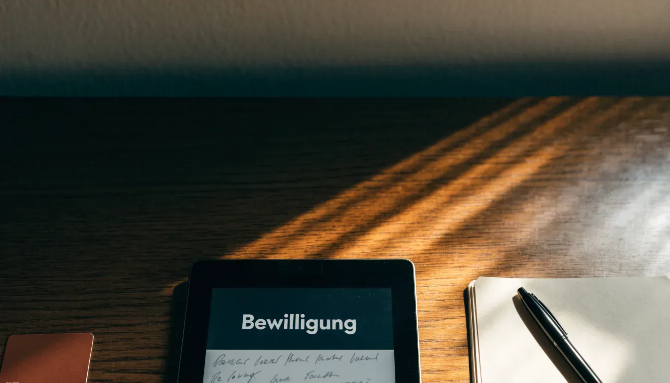 Ein Kompass liegt neben einer Lupe auf einem dunklen Holztisch, Seitenlicht betont die Maserung des Holzes.