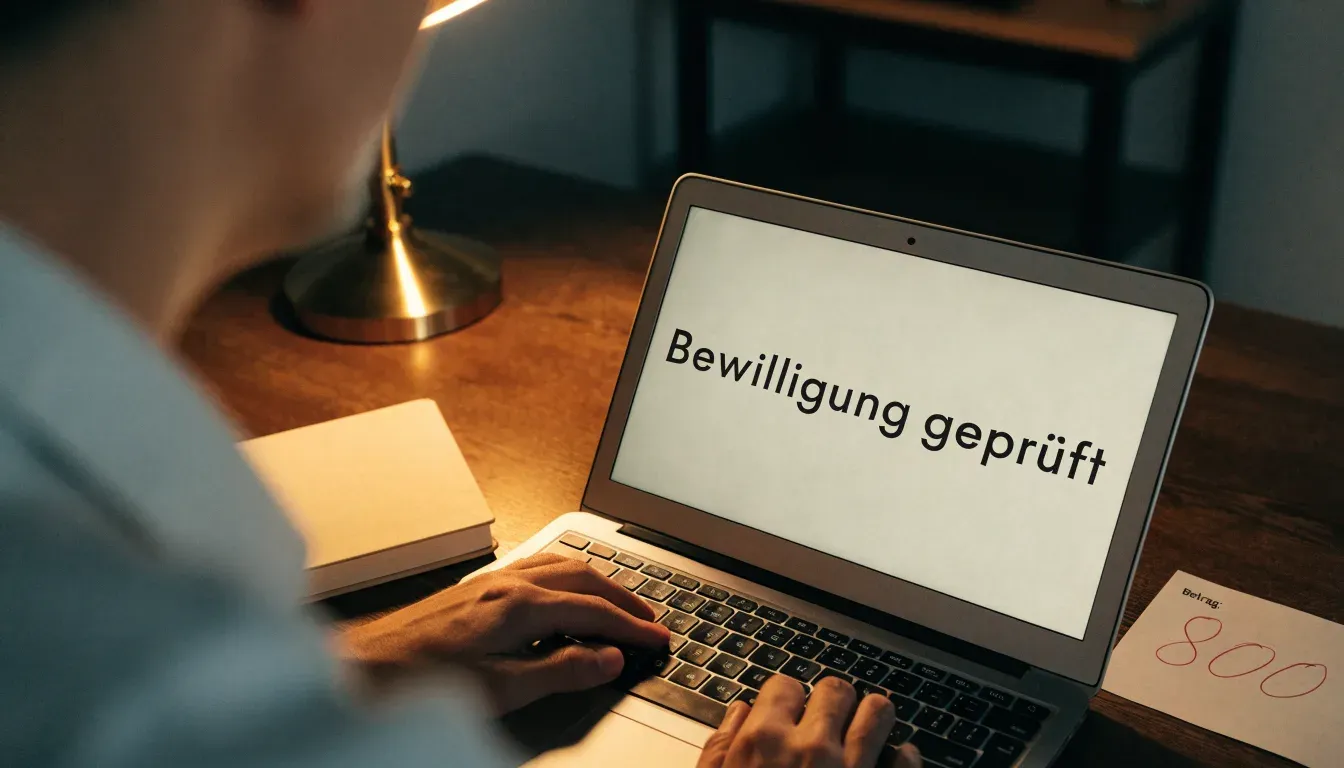 Ein Bücherregal mit ledergebundenen Bänden in dunklen Farben in einer stillen Bibliothek, davor ein Lesetisch.