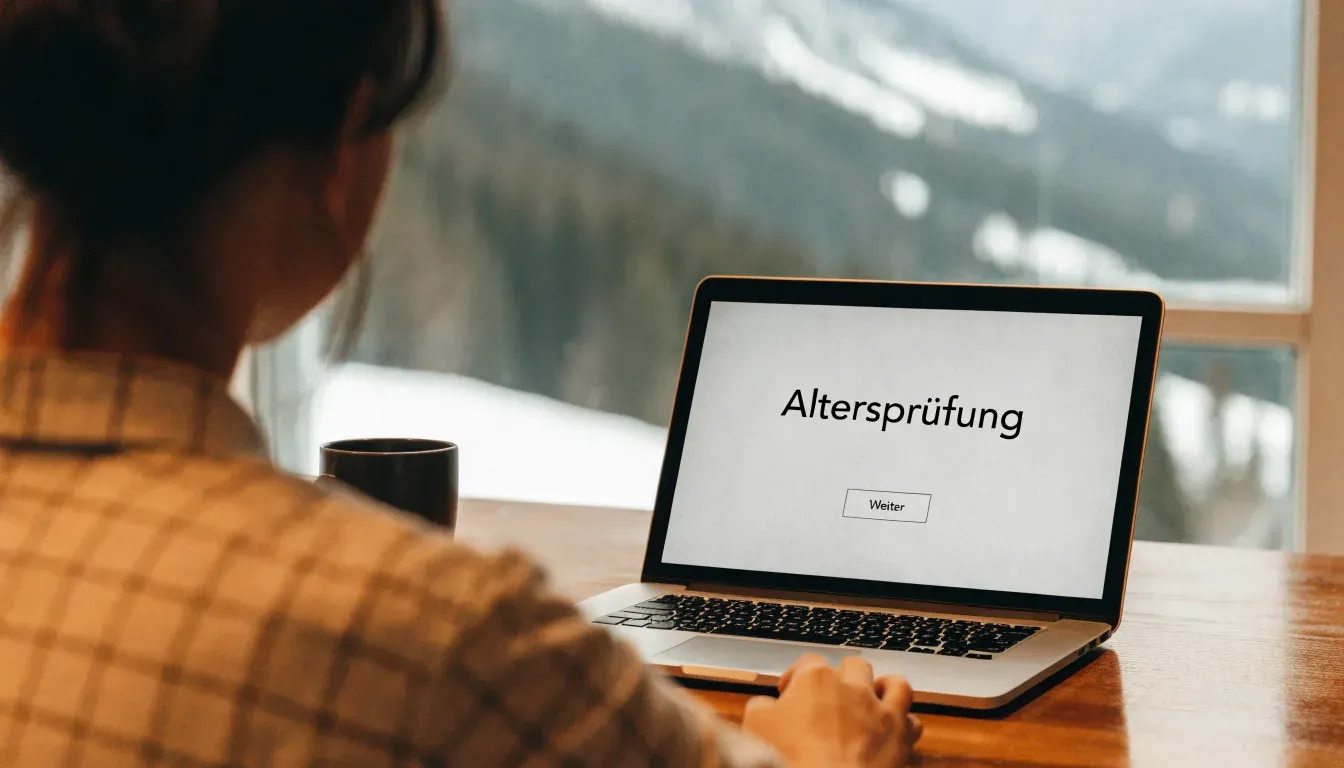 Eine verschneite Skisprungschanze erhebt sich unter grauem Himmel über einem stillen Tal.