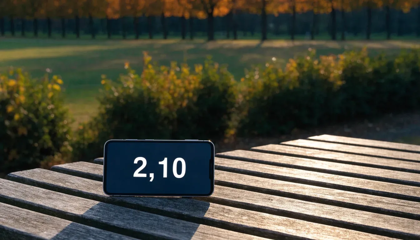 Eine hölzerne Bank steht an der Seitenlinie eines leeren Sportplatzes, dahinter Bäume im Herbstlicht.